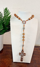 Holy Land Heavy Duty Olive Wood Rosary Jerusalem Cross St Benedict Medal 22"