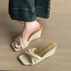 Womens Slippers 2026 New Summer French High Wedge Heels Open Toe Casual Slippers