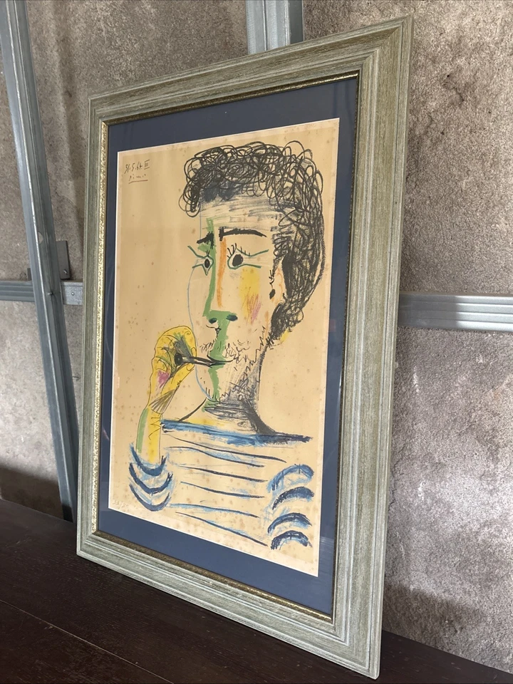 Pablo PICASSO : Homme à la marinière et à la cigarette - Lithographie signée - Photo 3/4