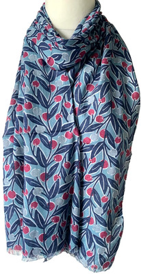 Blauer Schal Rot Grau Beeren Marine Blätter Blumen Halstuch von Pfingstrose Schals Damen Neu