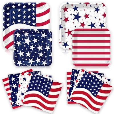 50Pcs Patriotic Party Decoration Plates Set, 4th of July American Serve:25 Blue