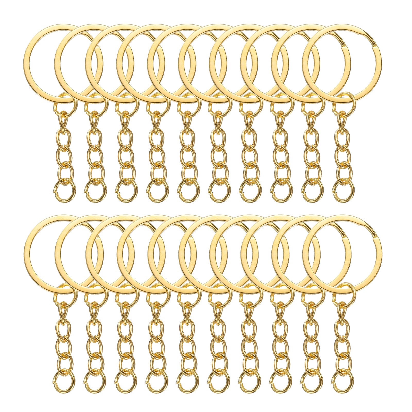 50 Pcs Split Keychain Ring with Chain Connector Round Keyrings Bulk, Gold
