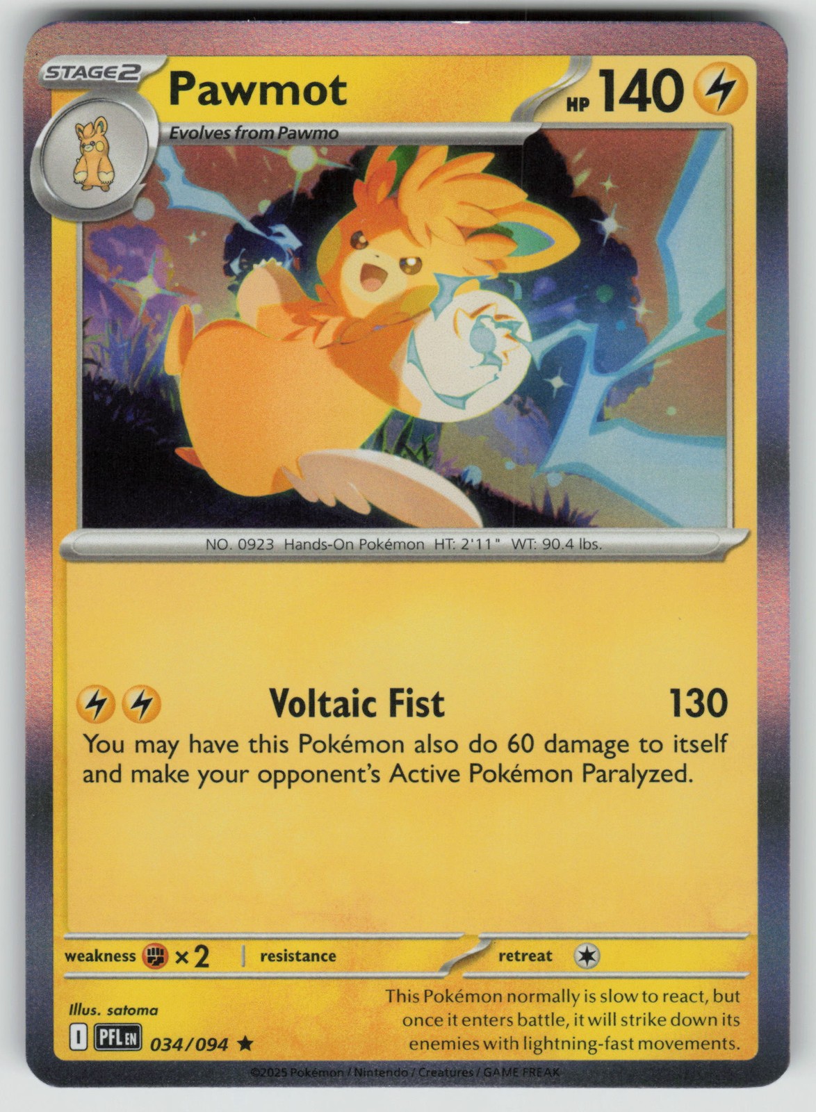 Pokemon Pawmot Rare Holo ME02: Phantasmal Flames 034/094 NM