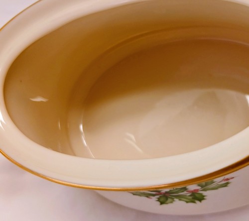 Lenox China Holiday Sugar Bowl NO Lid 2 Handles Christmas Holly Berries - Picture 3 of 4