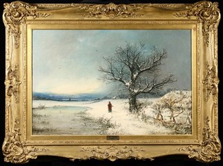 WILLIAM STONE (fl 1865 1878) HUGE SIGNED ENGLISH WINTER LANDSCAPE OIL CANVAS