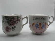 2 Antique Mustache Mugs Cups Unmarked Think of Me