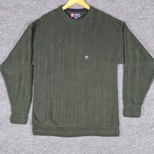 VTG CHAPS Ralph Lauren Mens Green Herringbone Knit Sweater Sz Large Made in USA