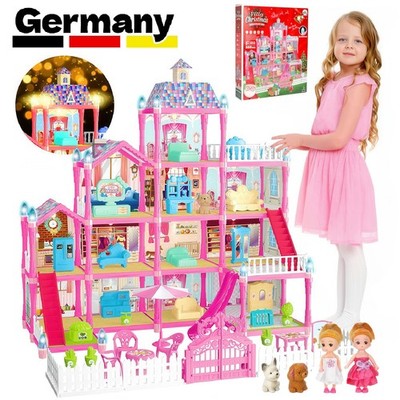 Puppenhaus mit Möbeln und Zubehör Puppenstube 4 Etagen Puppenvilla mit LED Licht