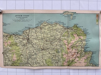 ANTRIM COAST - 1909 Original Antique County Map Ireland GIANTS CAUSEWAY