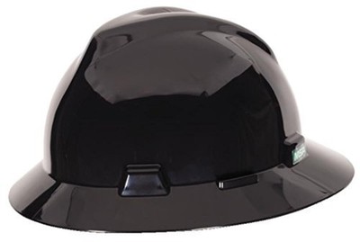 MSA V-Gard Full-Brim Hard Hat, Polyethylene, Fas-Trac III Ratchet, Safety Helmet