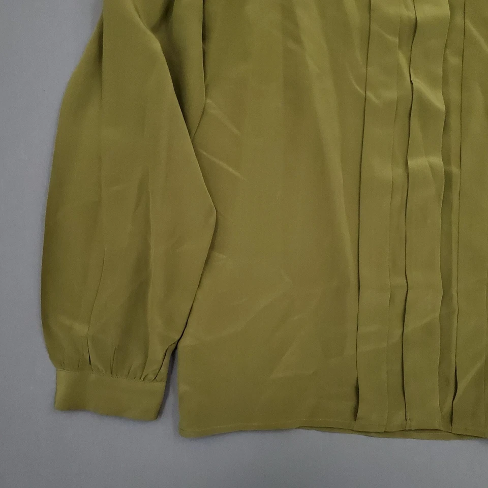 VINTAGE Spiegel Blouse Womens 12 Long Sleeve 100% Silk Button Up Pleated Green * - Image 3 of 4