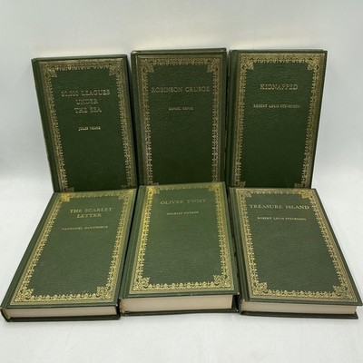 Peebles Classic Library 6 HC Set Verne Defoe Dickens Stevenson Hawthorne Green