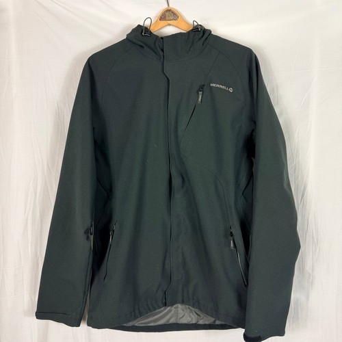 Merrell Opti-Shell Windbreaker Jacket Mens Large Black Hooded Full Zip Pockets