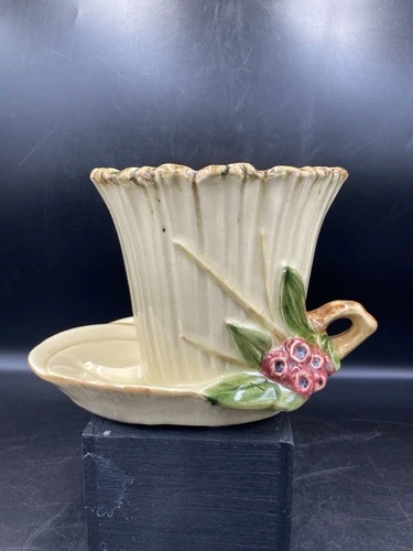 McCoy Pottery Lotus leaf Planter Offset Saucer Handle Billie & Nelson Collection
