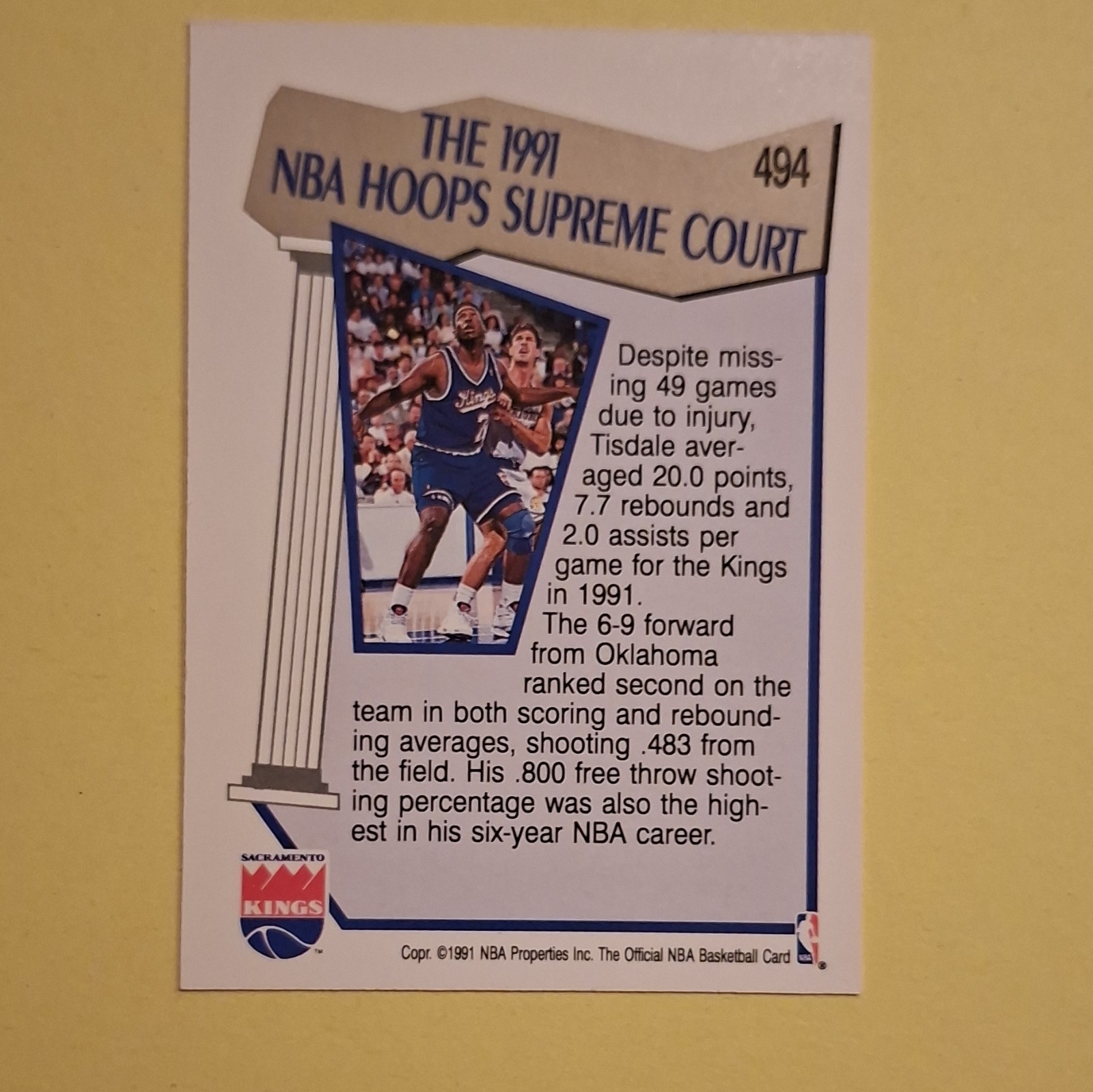 NBA Properties NBA Hoops 1991-92 Supreme Court - Wayman Tisdale #494 Kings 2