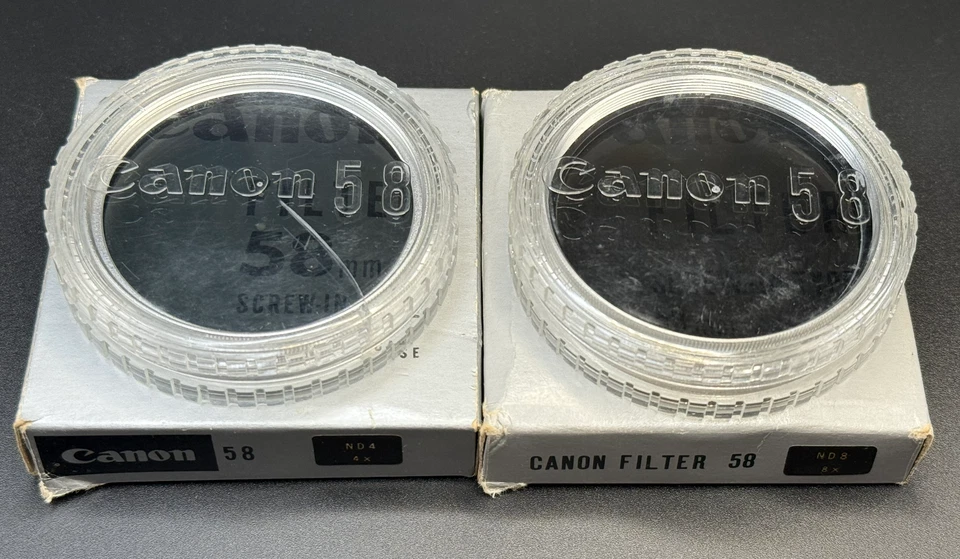 2x Vintage Canon Japan 58mm ND Filters (ND 4x + ND 8x) IOB w/ Plastic Cases - Image 3 of 4