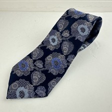 ERMENEGILDO ZEGNA Blue White Floral Jacquard 100 Silk Tie Italy 3.5"W x 58"L