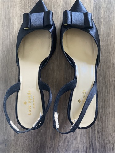 Kate Spade New York Talla 8 B Marsella Negro Satinado Bow Slingback Pump - Imagen 7 de 15