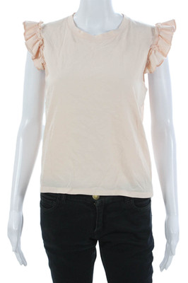Kule Womens Basic Beige Organic Cotton Crewneck Short Sleeve T-Shirt Size L