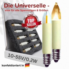 10 LED Schaftkerzen E10 0,2W 10–55V warmweiß Ersatz für 3W Glühlampen | Filament