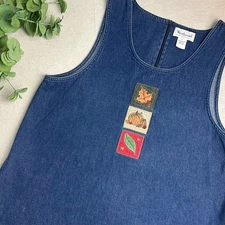 Westbound Women's Size L Blue Denim Jumper Dress Fall Autumn Pumpkin Leaves
