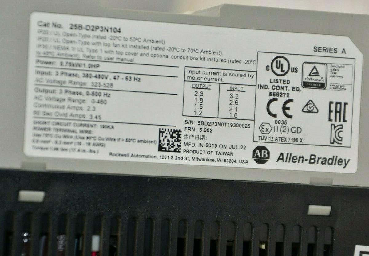 25BD2P3N104-A Allen-Bradley 2.3A 460V 1HP Powerflex 525 -SA | eBay