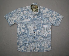 Quiksilver Shirt Mens Large Blue Button Up Hawaiian Sandwich Isles Tiki Cotton