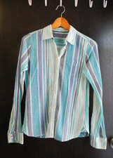 Womens 100 Cotton Blue Striped Button Up Long Sleeve Shirt Size S