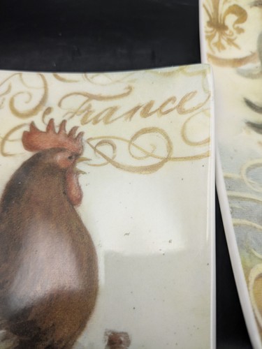 Cypress Home Decor (2) Curved Square Plate Set Roosters Rooster Chicken - Picture 7 of 13