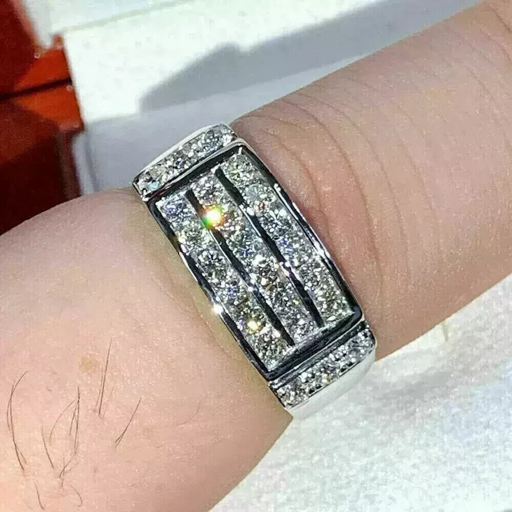 2.00Ct Round Cut Moissanite Men's Anniversary Band Ring Real 925 Sterling Silver