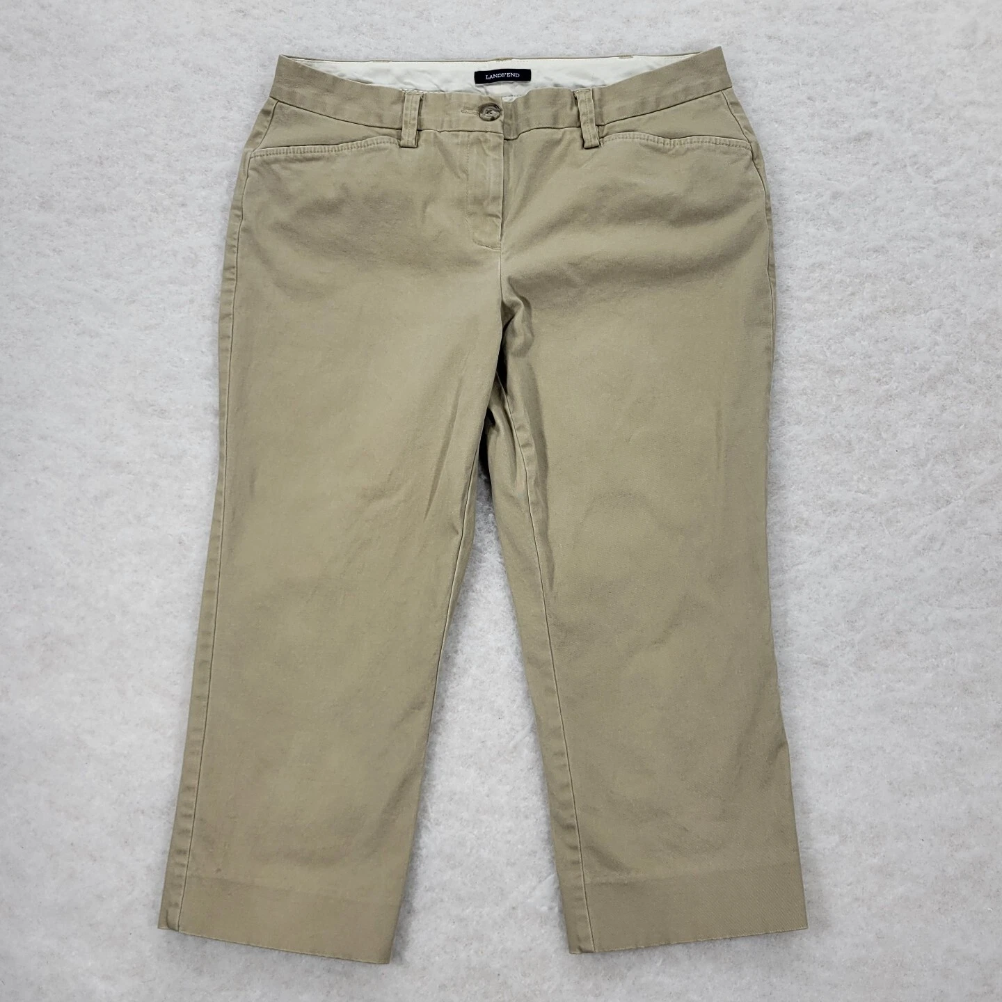 Lands End Fit 2 Crop Capri Tan Chino Pants Womens Sz 10 Casual Stretch Cotton