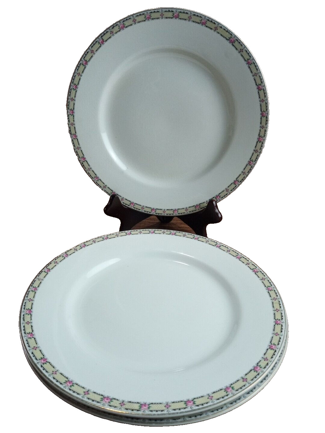 J & G MEAKIN ENGLAND  Dinner Plates 10” Flowers On Yellow Border set of 3