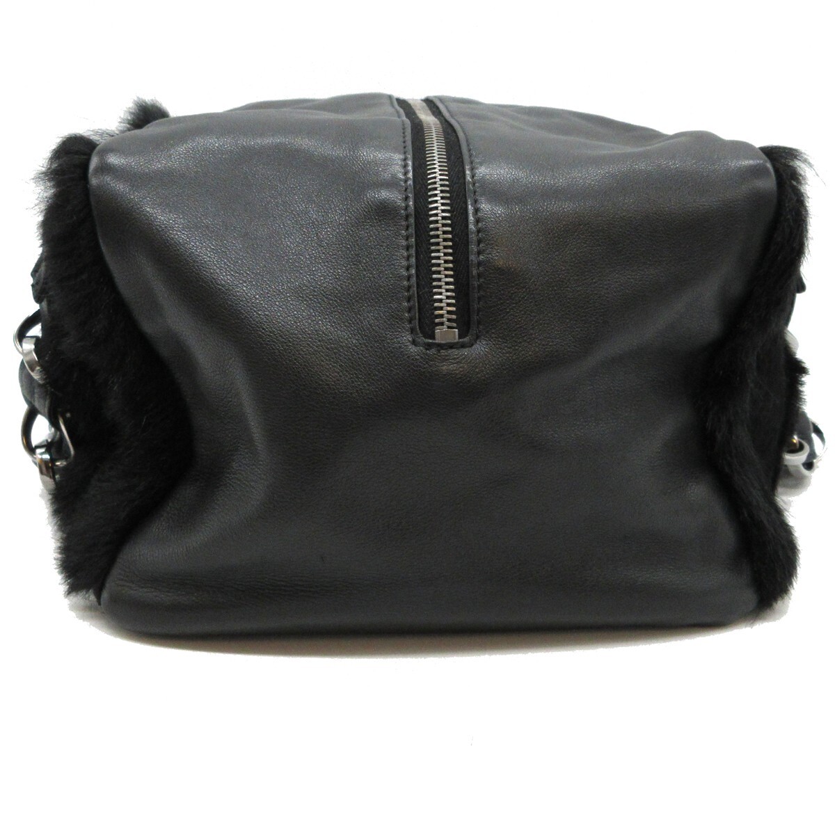 CHANEL CC Logo Fur Boston Hand Bag Leather Black SHW Made In Italy