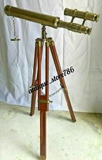 18 Inch Double Barrel Handmade Antique Brass Telescope W/Wooden Tripod Stand