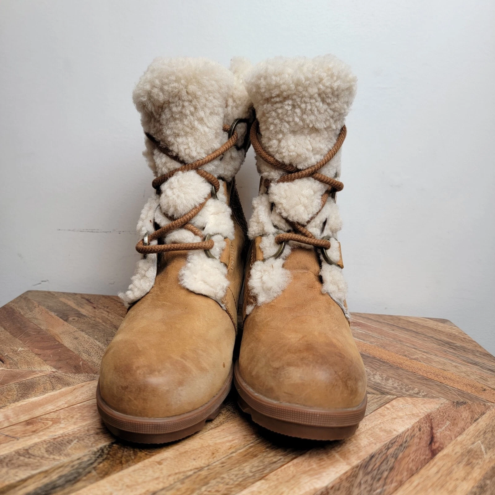 sorel joan of arctic wedge shearling ankle boot bootie sherpa boots