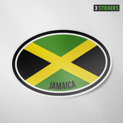 (3 Pack) Jamaica Flag Sticker Vinyl Decal Kingston Oval Car Auto Window