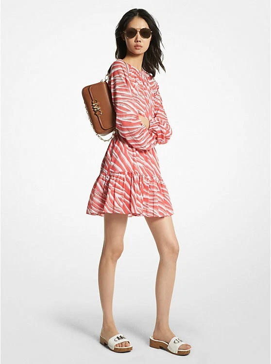 Abito ritagliato Michael Kors donna cotone zebra rosso geranio taglia M prezzo al dettaglio $195