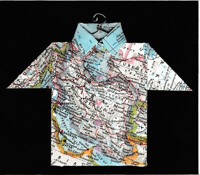 Origami Map Shirt Iran, Tehran, Mashhad, Shiraz, Kerman, Oom, Persian Gulf