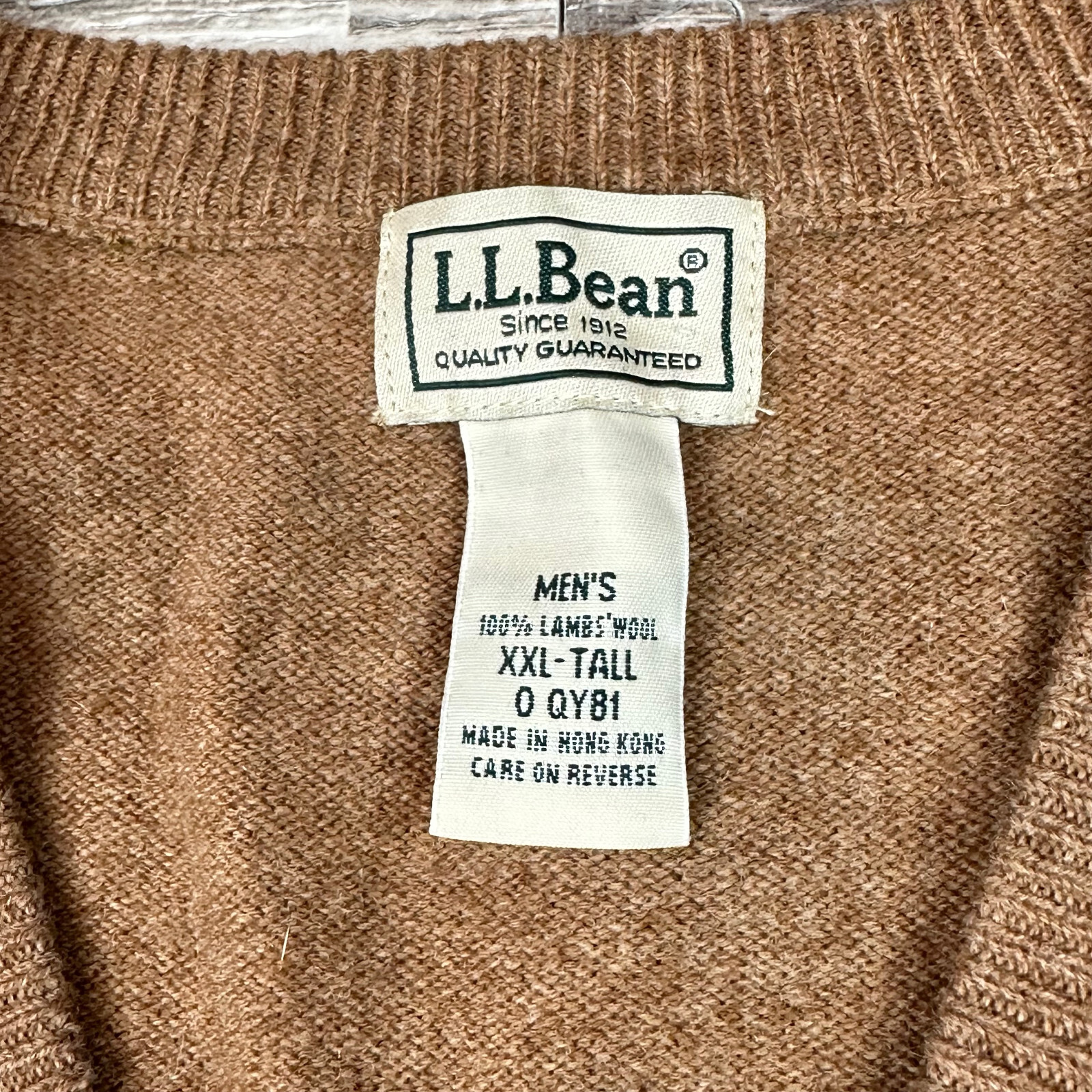 LL Bean Mens Sweater Vest XXL Tall 100 Lamb Wool V Neck Grandpa Dad