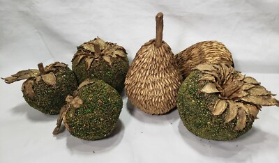 Vintage Moss Sugared Gold Gilt Glitter Fruit Pear Apples Artificial 4'' - 6  LOT 