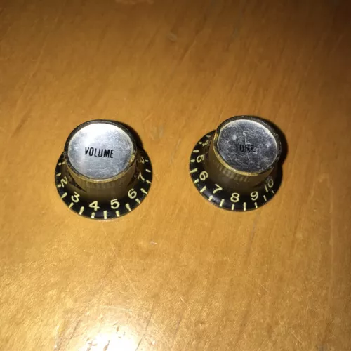 Original Vintage 1961/62 Gibson Guitar Bass Volume & Tone Bell Knobs Silver Top