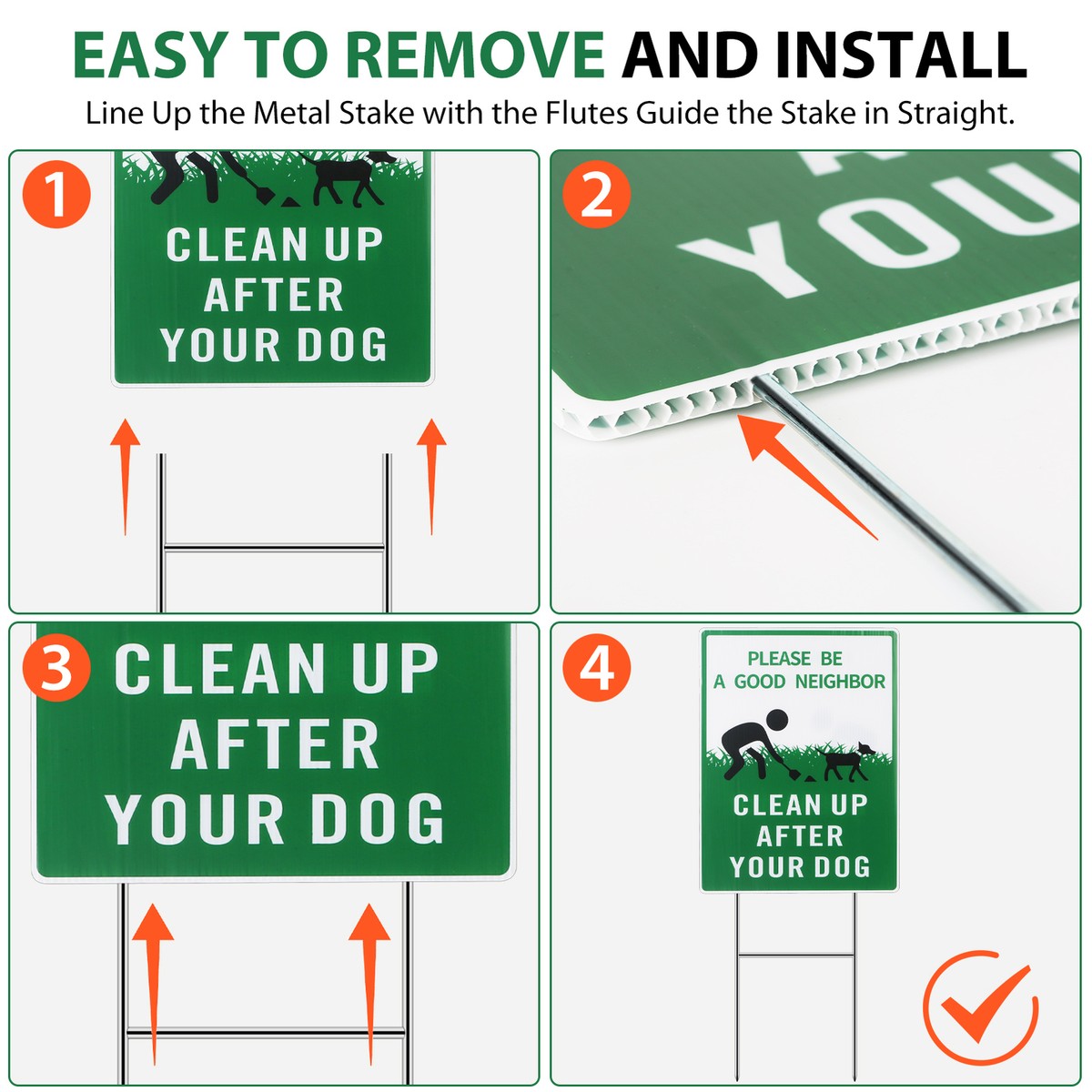2 Schilder „Clean Up After Your Dog“ Mit Metallpfählen – Doppelseitig, Wetterfest, UV-beständig
