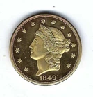 1849 USA LIBERTY HEAD GOLD PLATED $1 ONE DOLLAR SOUVENIR COIN MEDAL TOKEN