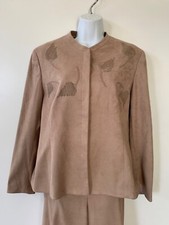 Ladies Vintage Retro Jacques Vert 2 Piece Beige Jacket & Trouser Suit Size 14 