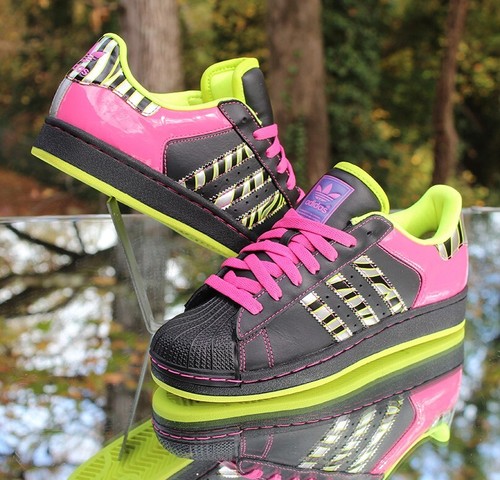 Adidas Superstar II Zebra 2009 Women's 6.5 Black Neon Pink Custom G06328 - Picture 2 of 12