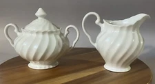 Johnson Brothers Regency Cream & Sugar White Swirl Pattern England Pre-owned
