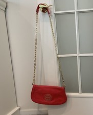 Tory Burch Reva Logo Black Crossbody Bag Gold Chain Leather Purse Handbag Clutch