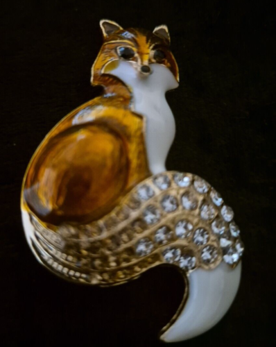 Beautiful Fox enamel crystal animal rhinestone brooch