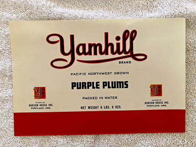 nice Vintage Canned Food Label, Yamhill Brand Purple Plums, Americana Ephemera 