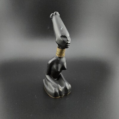 Vintage African Tribal Ubangi Woman Bottle Opener Blacked Brass MCM